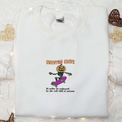 Skeleton Skateboarding Embroidered Sweatshirt Halloween Embroidered Hoodie Best Halloween Gift Ideas