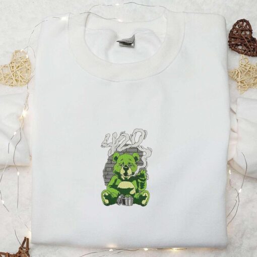 Smoking Bear Embroidered Shirt Cool Embroidered Shirt Best Gifts for Family