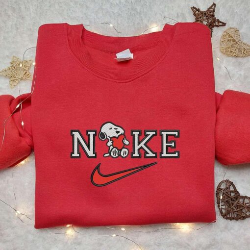 Snoopy Heart x Nike Embroidered Sweatshirt Peanuts Cartoon Embroidered Shirt Nike Inspired Embroidered Shirt