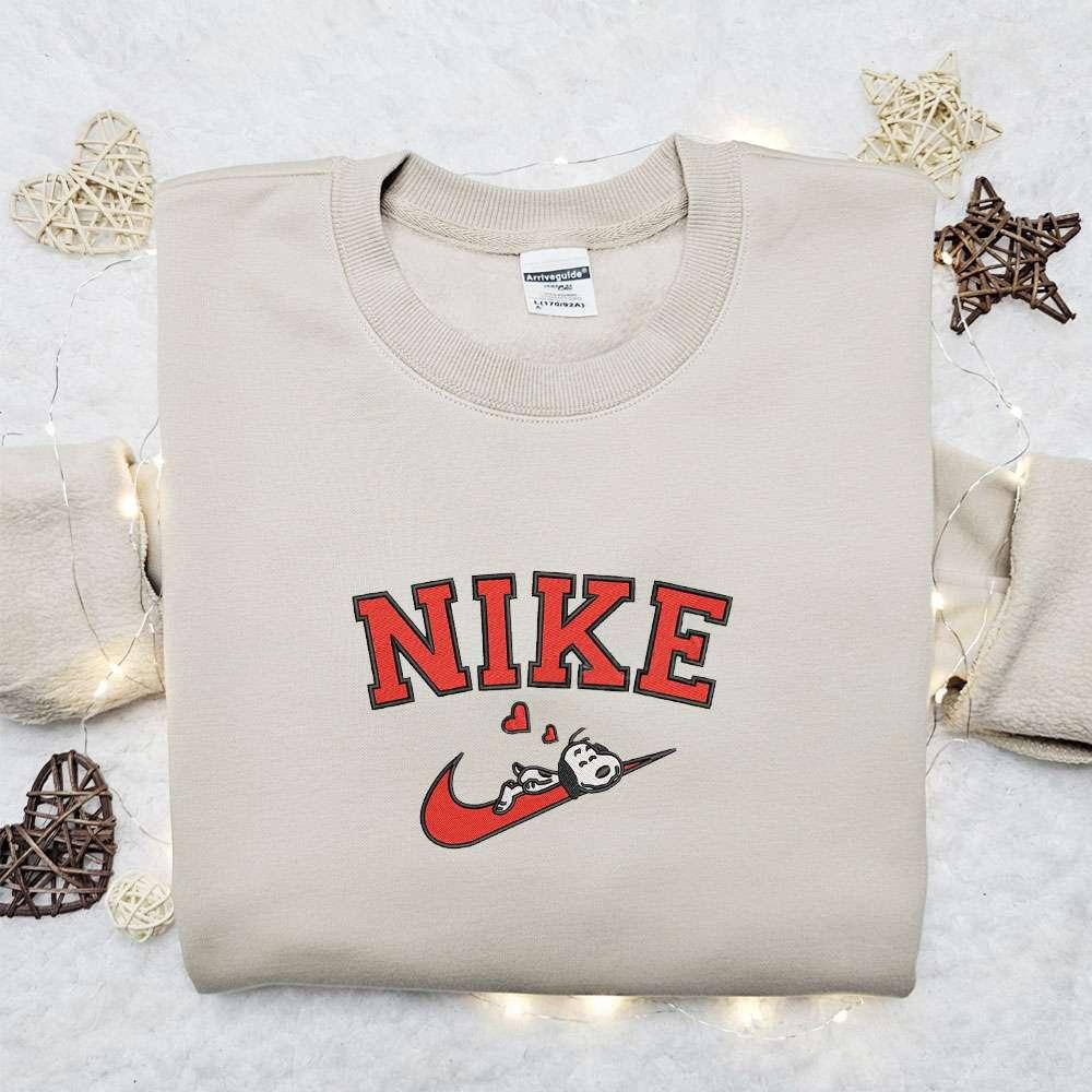 Snoopy Hearts x Nike Embroidered Shirt The Peanuts Cartoon Embroidered Hoodie Best Gift Idea