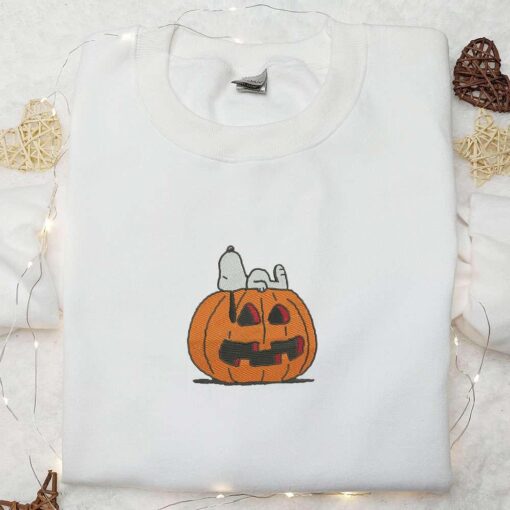 Snoopy Sleeping Pumpkin Embroidered Shirt Peanuts Halloween Embroidered Sweatshirt Best Halloween Gift Ideas