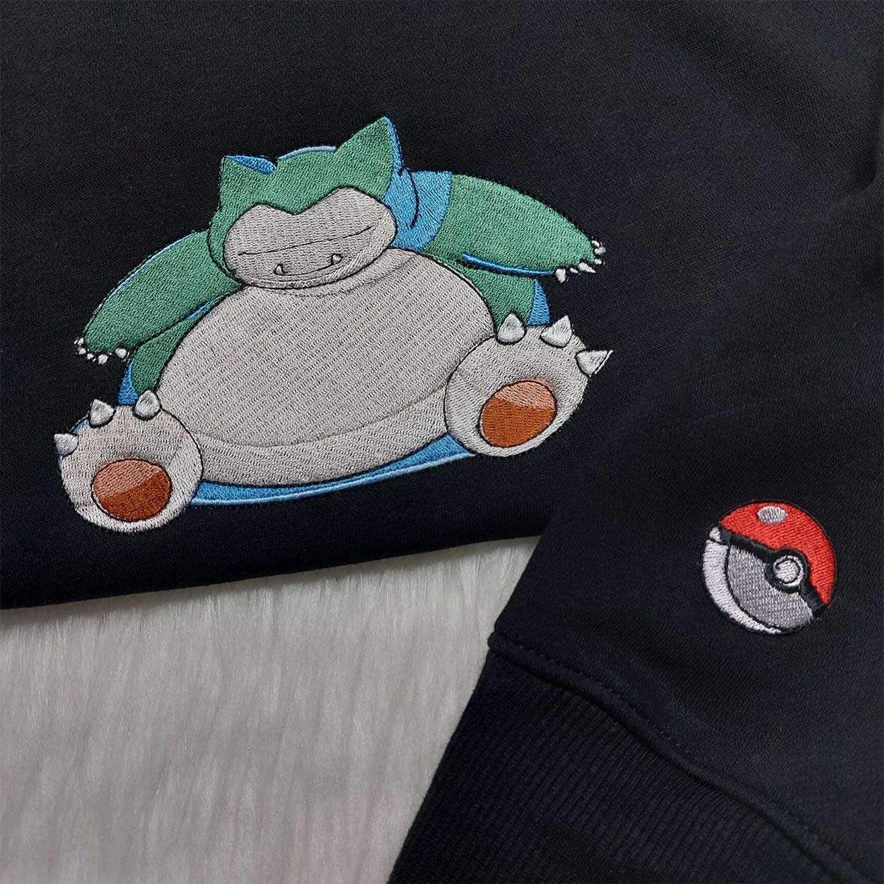 Snorlax Pokemon Embroidered Shirt Pokemon , Anime Embroidered T-shirt Sweatshirt Hoodie, Inspired Anime Movie, Best Gift for Anime Fans