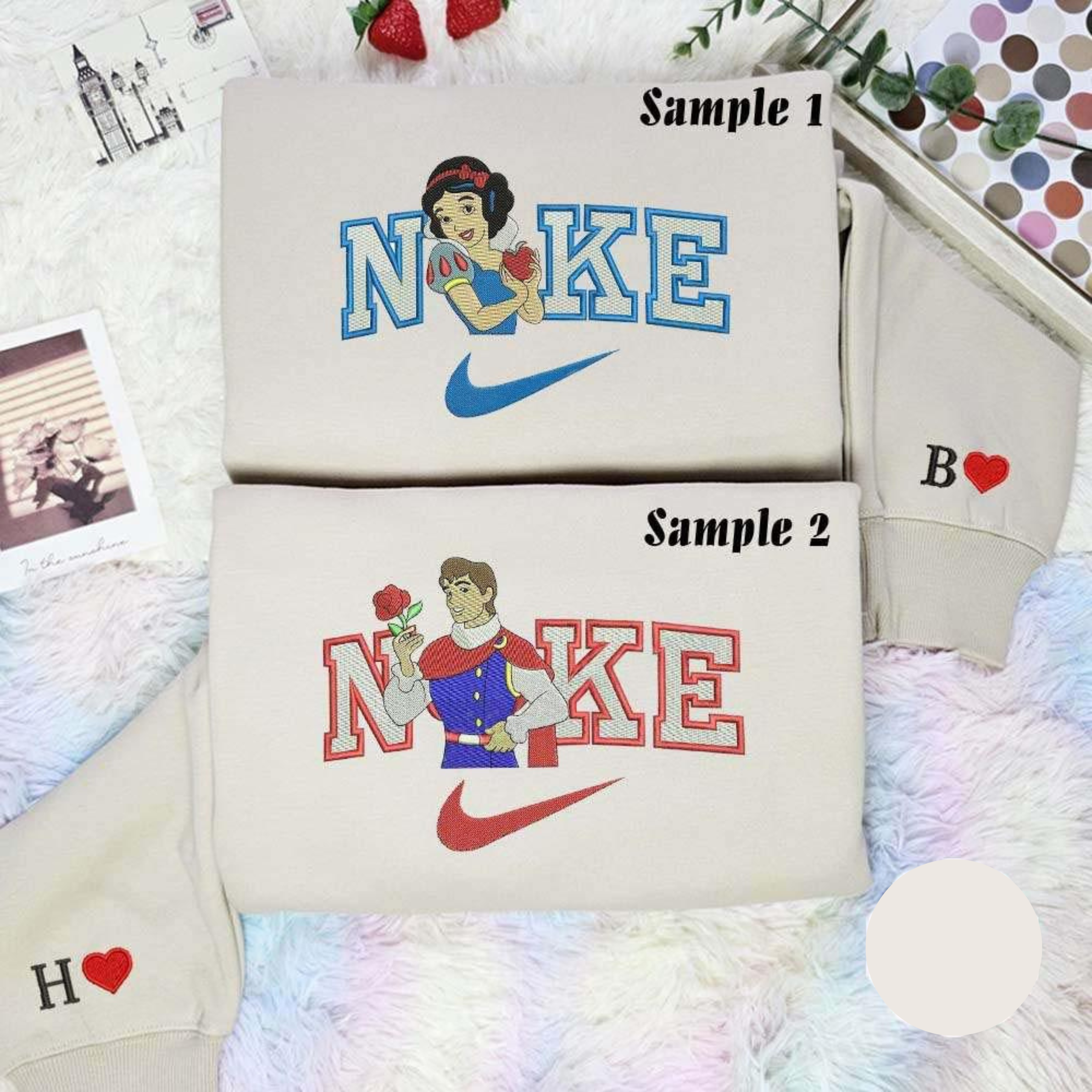 snow white and prince florian disney characters embroidered couples shirts