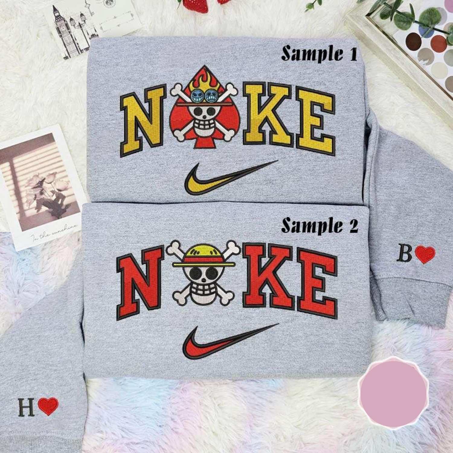 Spade And Straw Hat Pirate Logo One Piece Anime Embroidered Couples Shirts, Best Gift for Anime Fans
