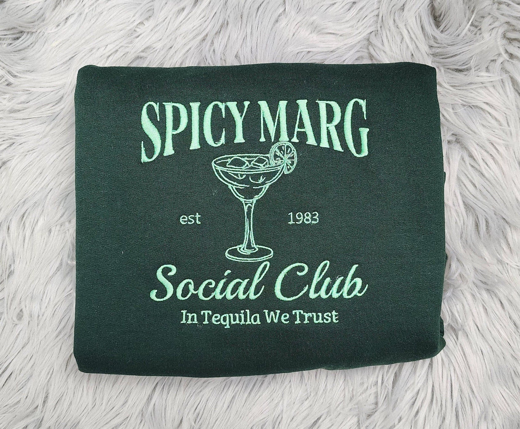 Spicy Margarita Social Club Embroidered Crewneck - Spicy Marg Crewneck - Margarita Embroidered Shirt - T-Shirt - Sweatshirt - Hoodie