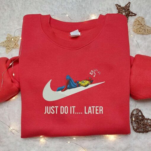 Spider Man Just Do It Later x Swoosh Embroidered Hoodie Marver Cinematic Universe Best Gift Ideas for Family