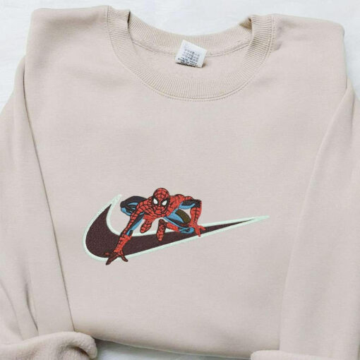 Spider Man Movie x Swoosh Embroidered Sweatshirt Marvel Universe Embroidered Hoodie Custom Nike Embroidered T shirt