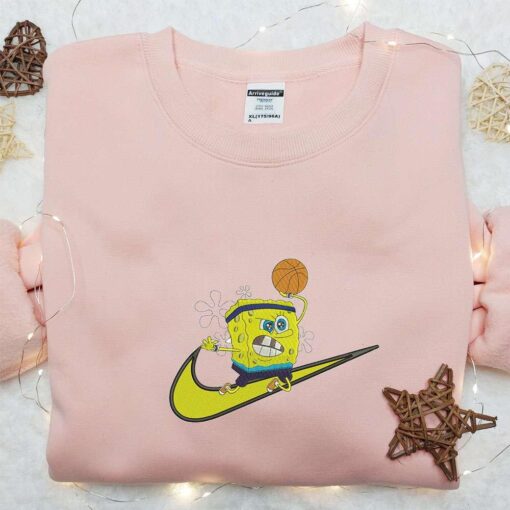 Spongebob Basket X Swoosh Cartoon Embroidered Hoodie Disney Characters Embroidered Shirt Best Gift Ideas For Family