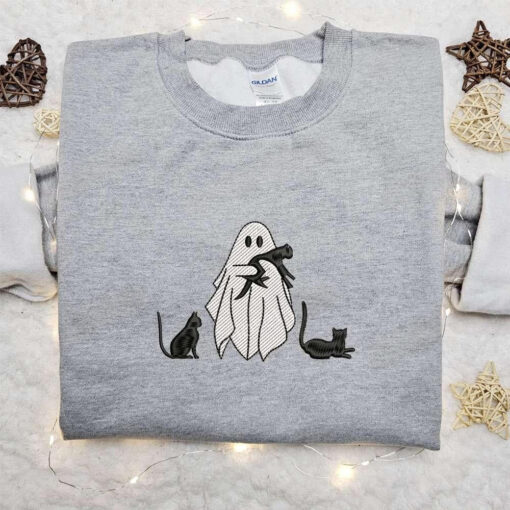 Spooky Ghost Black Cats Embroidered Sweatshirt Halloween Embroidered Hoodie Best Halloween Gift Ideas
