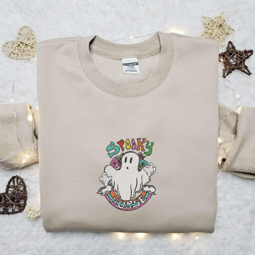Spooky Nurse Ghost Embroidered Shirt Vintage Halloween Embroidered Hoodie Best Halloween Gift Ideas