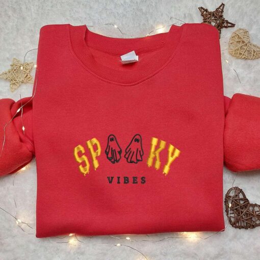 Spooky Vibes Ghosts Embroidered Shirt Halloween Embroidered Hoodie Best Halloween Gift Ideas