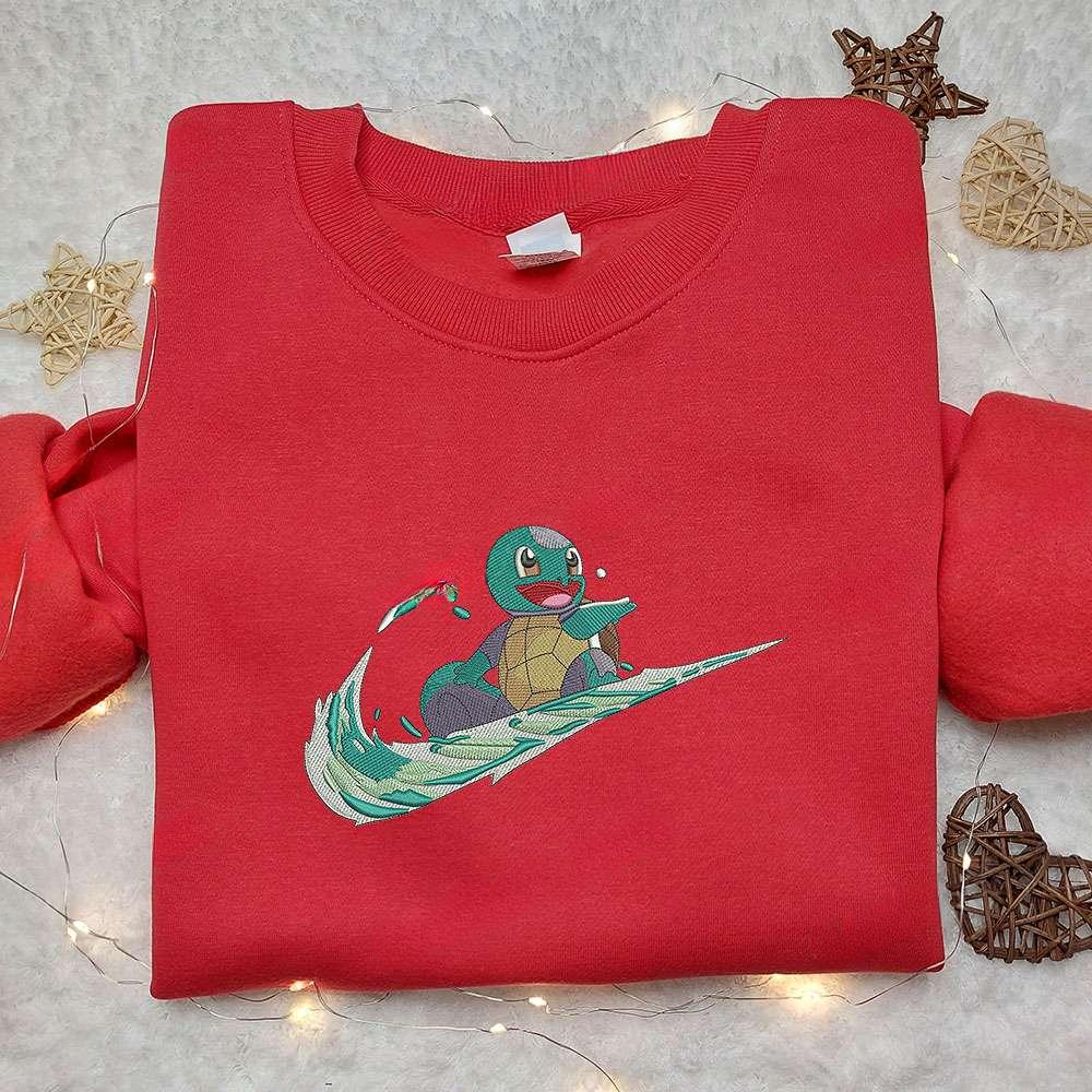 Squirtle X Nike Swoosh , Anime Embroidered T-shirt Sweatshirt Hoodie, Inspired Anime Movie, Best Gift for Anime Fans