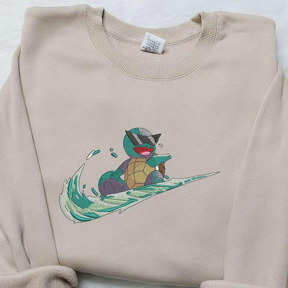 Squirtle X Nike Swoosh , Anime Embroidered T-shirt Sweatshirt Hoodie, Inspired Anime Movie, Best Gift for Anime Fans