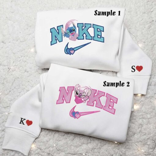 Stitch and Angel Heart Embroidered Couple Shirts Best Gift For Lover
