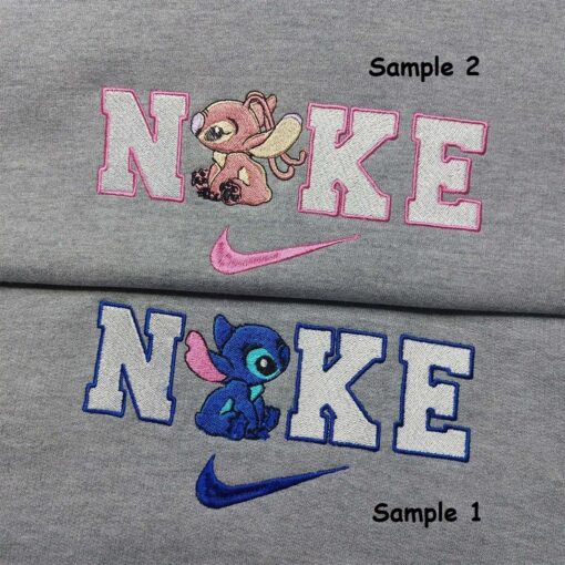 Stitch Angel Nike Embroidered Shirt Custom Nike Embroidered Shirt Matching Couple Shirt 2
