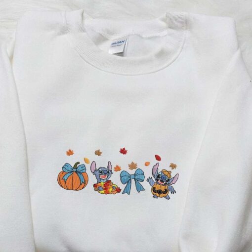 Stitch Autumn Fall Pumpkin Embroidered Shirt