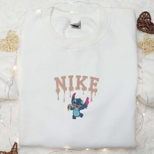 Stitch Choco Ice Cream Drip x Nike Embroidered Shirt Disney Characters Embroidered Hoodie Nike Inspired Embroidered Sweatshirt