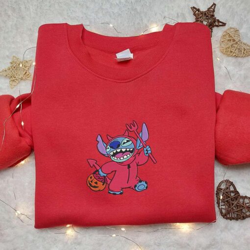 Stitch Cosplay Devil Embroidered Sweatshirt, Disney Halloween Embroidered Hoodie, Best Halloween Gifts Ideas