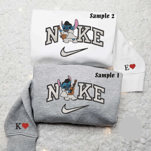 Stitch Cosplay Elvis X Nike Embroidered Couple Shirt Disney Characters Embroidered Shirt Nike Inspired Embroidered Hoodie