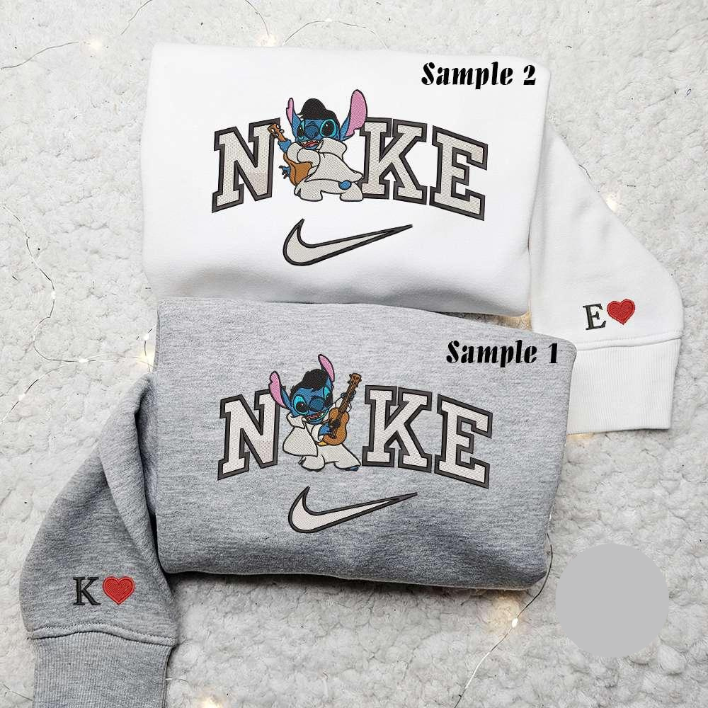 Stitch Cosplay Elvis X Nike Embroidered Couple Shirt Disney Characters Embroidered Shirt Nike Inspired Embroidered Hoodie