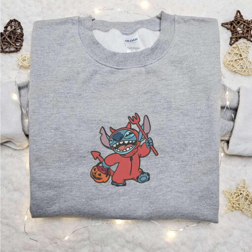 Stitch Devil Embroidered Sweatshirt Disney Characters Embroidered Hoodie Best Halloween Gift Ideas