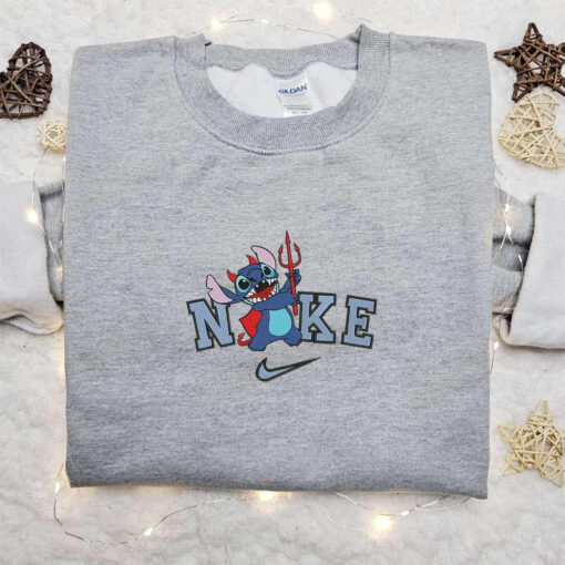 Stitch Devil Halloween x Nike Embroidered Sweatshirt Horror Movie Halloween Embroidered Shirt Best Halloween Gift Ideas