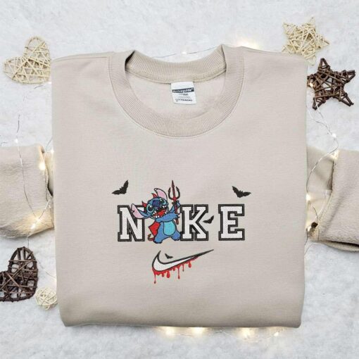 Stitch Devil x Nike Embroidered Hoodie Nike Inspired Embroidered Shirt Best Halloween Gift Ideas