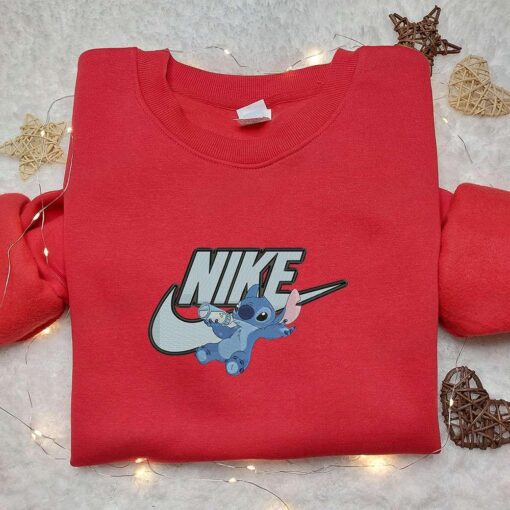 Stitch Drinking Milk x Nike Embroidered Shirt Disney Characters Embroidered Hoodie Best Gift Idea