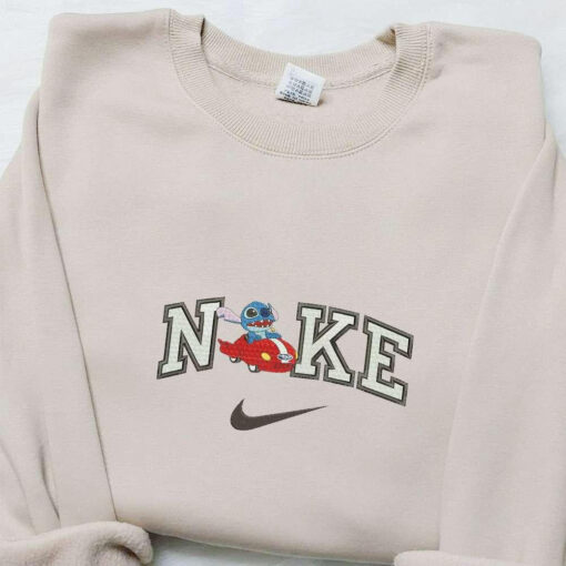Stitch Driving Car x Nike Embroidered Shirt Disney Characters Embroidered Hoodie Nike Inspired Embroidered Sweatshirt