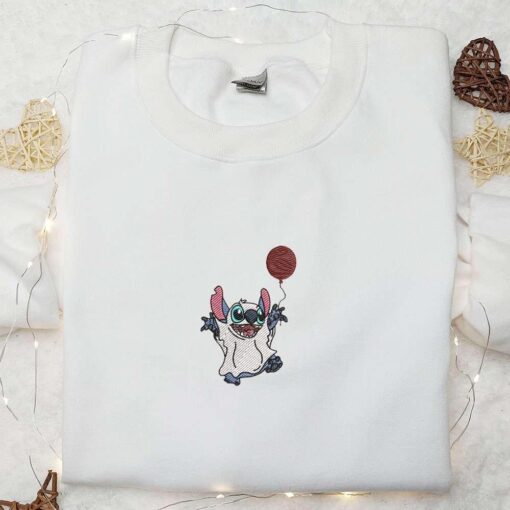 Stitch Ghost Balloon Embroidered Hoodie Lilo And Stitch Halloween Embroidered T shirt Best Halloween Gift Ideas