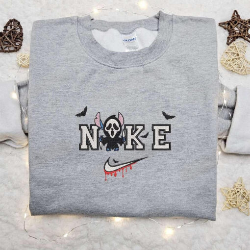 Stitch Ghostface x Nike Embroidered Hoodie Nike Inspired Embroidered Shirt Best Halloween Gift Ideas
