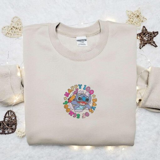 Stitch Happy 00 Days Of School Embroidered Shirt Disney Characters Embroidered Hoodie Best Gift For Kids