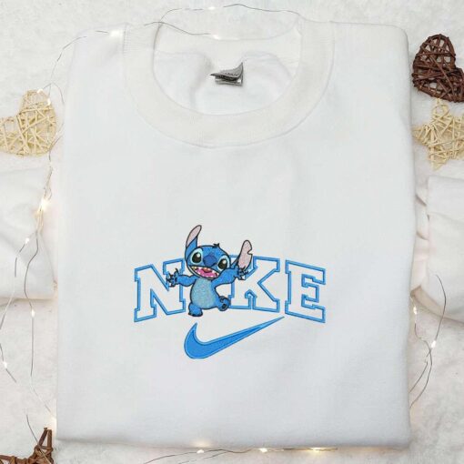 Stitch Happy x Nike Embroidered Shirt Disney Characters Embroidered Hoodie Nike Inspired Embroidered Sweatshirt