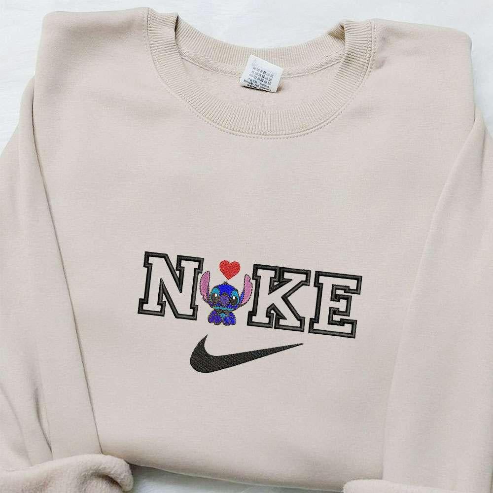 Stitch Heart x Nike Embroidered Shirt Nike Inspired Embroidered Hoodie Valentines Day Embroidered Sweatshirt