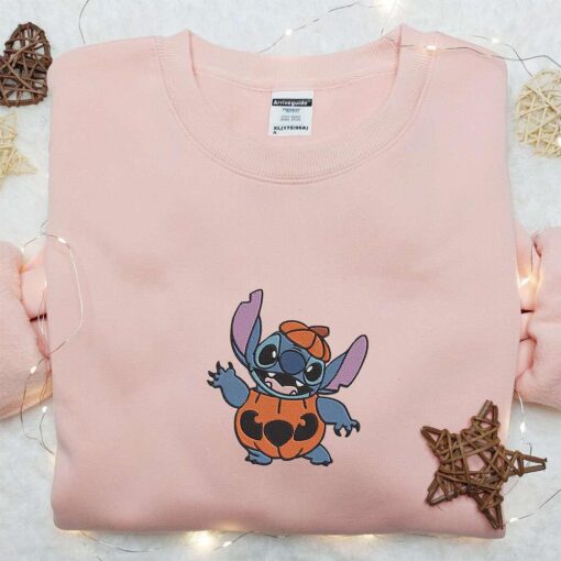 Stitch In Pumpkin Embroidered Shirt Disney Characters Embroidered Hoodie Best Halloween Gift Ideas