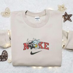 Stitch Jack and Angel Sally x Nike Halloween Embroidered Sweatshirt Horror Movie Halloween Embroidered Shirt Best Halloween Gift Ideas