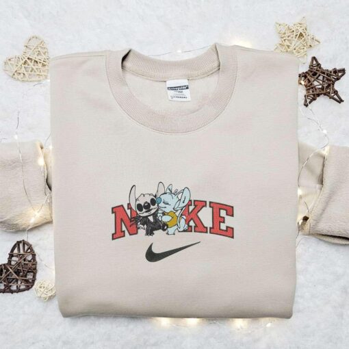 Stitch Jack and Angel Sally x Nike Halloween Embroidered Sweatshirt Horror Movie Halloween Embroidered Shirt Best Halloween Gift Ideas