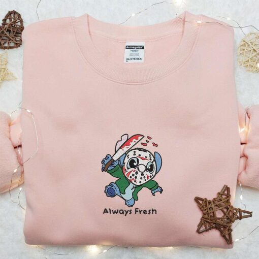 Stitch Jason Voorhees Always Fresh Embroidered Shirt Disney Characters Embroidered Hoodie Best Halloween Gift Ideas