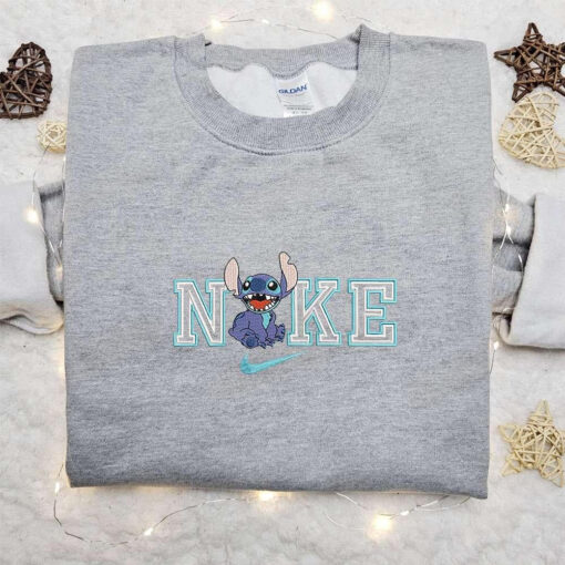 Stitch Laugh x Nike Cartoon Embroidered Shirt Lilo and Stitch Embroidered Shirt Nike Inspired Embroidered Shirt