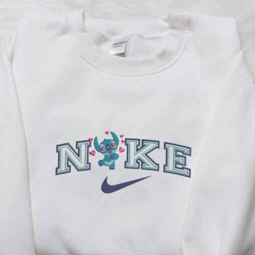 Stitch Love x Nike Embroidered Sweatshirt Lilo and Stitch Cartoon Embroidered Shirt Nike Inspired Embroidered Shirt