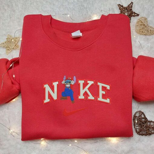 Stitch Mario x Nike Embroidered Sweatshirt Nike Inspired Embroidered Shirt Best Birthday Gift Ideas
