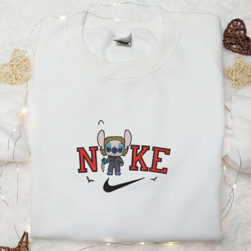 Stitch Michael Myers x Nike Embroidered T shirt Nike Inspired Embroidered Hoodie Adorable Halloween Embroidered Sweatshirt