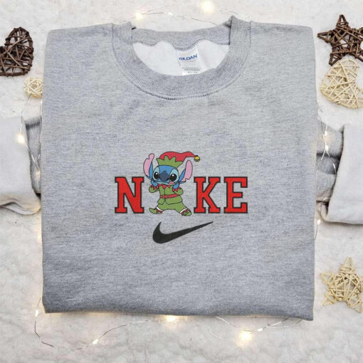 Stitch on Elf x Nike Embroidered Sweatshirt Movie St Patricks Day Embroidered Shirt Best Birthday Gift Ideas