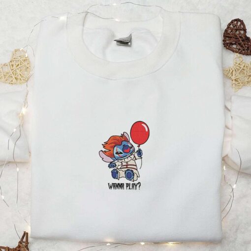 Stitch Pennywise Wanna Play Embroidered Shirt Disney Characters Embroidered Hoodie Best Halloween Gift Ideas