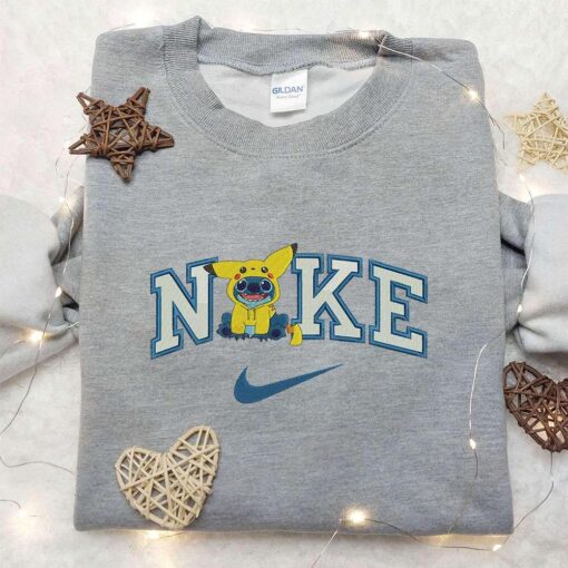 Stitch Pikachu x Nike Embroidered Sweatshirt Lilo and Stitch Embroidered Shirt Nike Inspired Embroidered Shirt