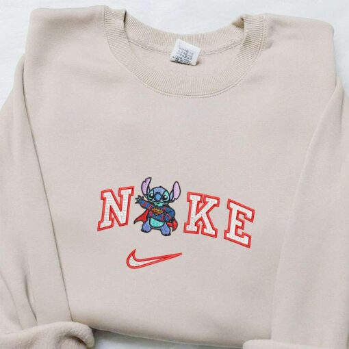 Stitch Superman x Nike Embroidered Shirt Disney Characters Embroidered Hoodie Nike Inspired Embroidered Sweatshirt