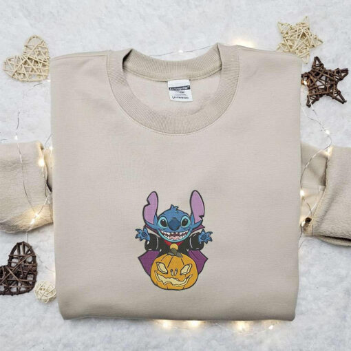 Stitch Vampire Dracula Pumpkin Embroidered Shirt Disney Characters Embroidered Hoodie Best Halloween Gift Ideas