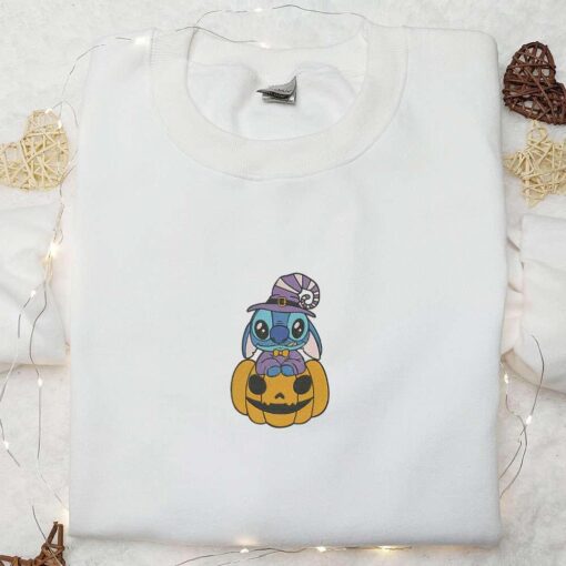 Stitch Witch Pumpkin Embroidered Shirt Disney Characters Embroidered Hoodie Best Halloween Gift Ideas