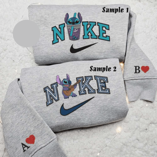 Stitch With Boba And Guitar Disney Characters Embroidered Couples Shirts