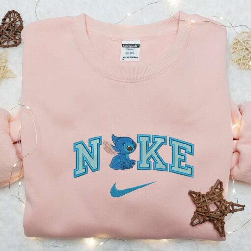 Stitch x Nike Cartoon Embroidered Sweatshirt Nike Inspired Embroidered Hoodie Best Gift Ideas for Family